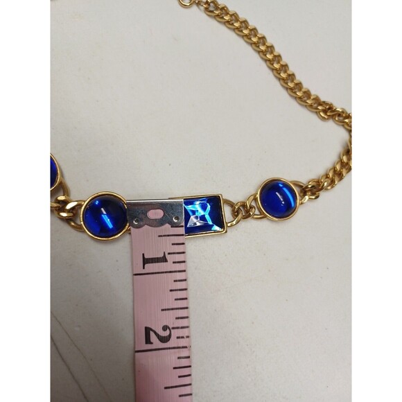 VTG. AVON GOLD TONE GLASS NECKLACE CUBAN LINK CHAIN COBALT BLUE MOGAL GRIPIOX - Picture 11 of 12